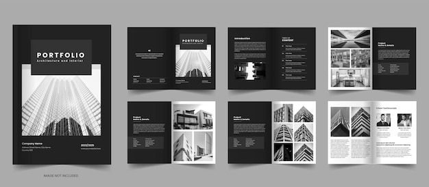 Vettore modello di portfolio di architettura e layout di design del portfolio di interni