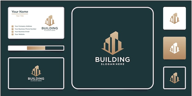 Architecture real estate logo elegant simple line art and business card template