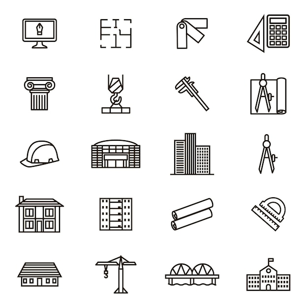 Vector architecture signs black thin line icon set vector