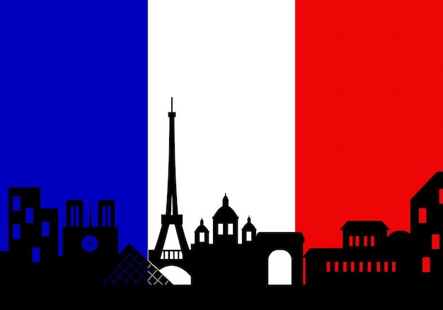 Skyline dell'architettura della francia silhouette skyline di parigi con bandiera francese illustrazione vettoriale