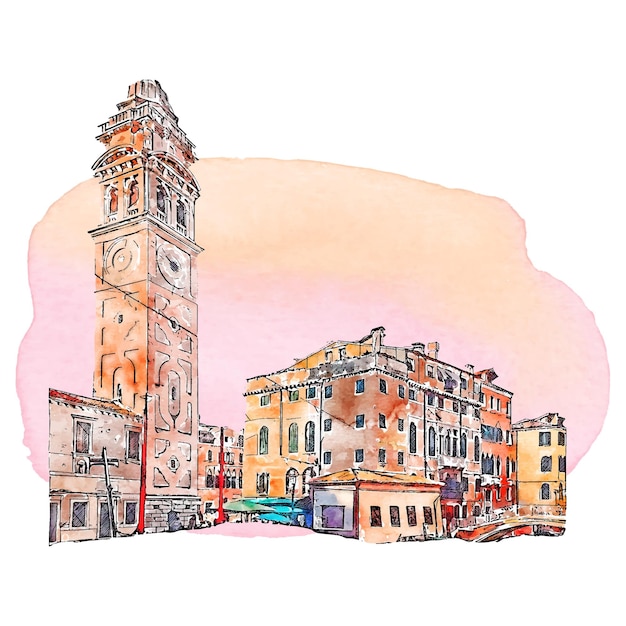 Architecture venice italy watercolor hand drawn illustration