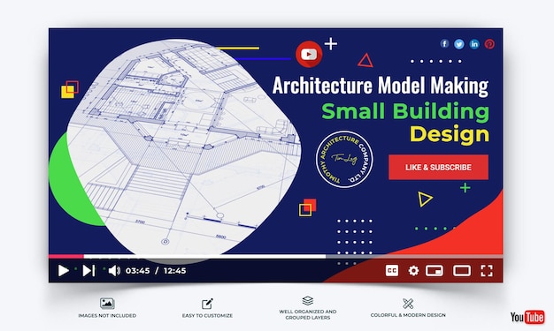 architecture youtube thumbnail template vector premium