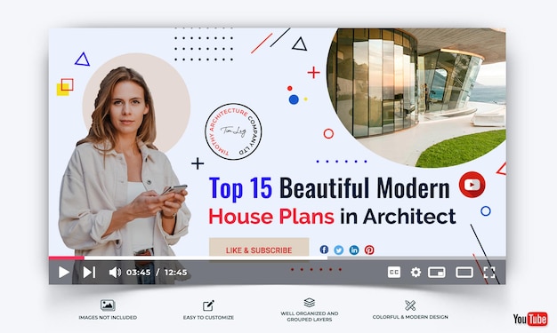 Vettore architettura youtube thumbnail template vector premium