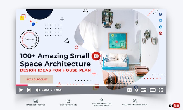 Architettura youtube thumbnail template vector premium