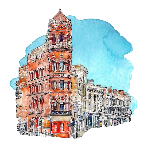 Architectuur birmingham engeland aquarel hand getekende illustratie geïsoleerd op een witte achtergrond