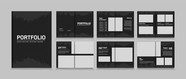 Vector architectuur- en interieurportfoliolay-outontwerp, a4-standaardformaat printklare brochuresjabloon.
