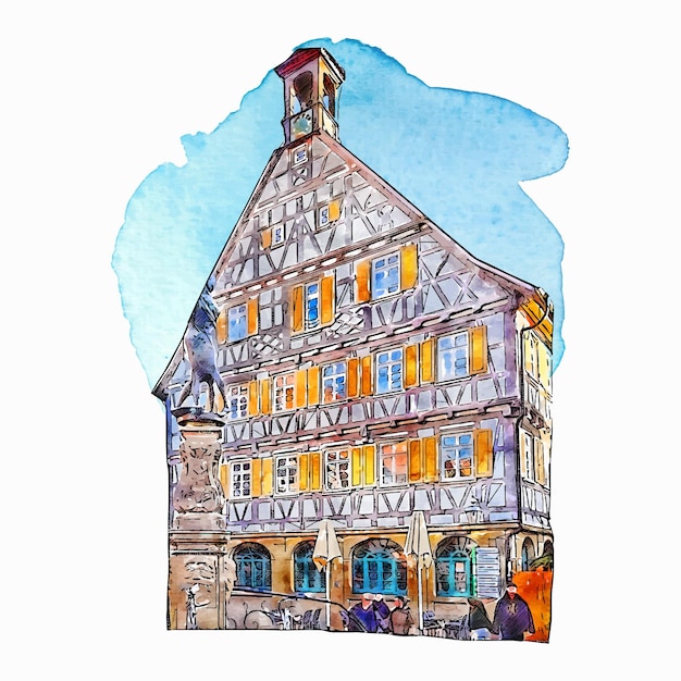 Architectuur winnenden duitsland aquarel hand getekende illustratie geïsoleerd op een witte achtergrond