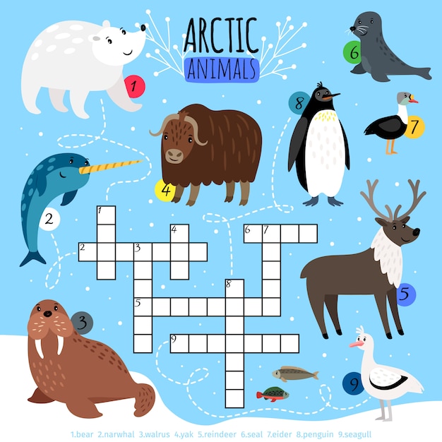 北極の動物のクロスワードパズル
