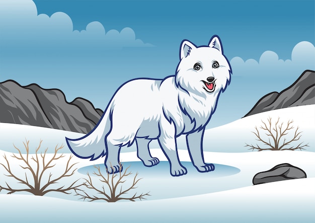 Vector arctic fox in the snowy winter