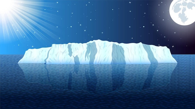 Вектор Арктический айсберг пейзаж днем ночью реалистичный фон