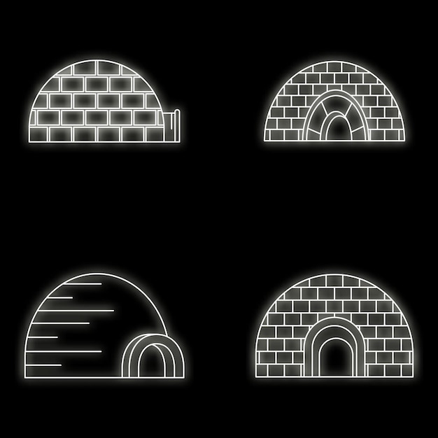 Arctic igloo icon set Outline set van arctische igloo vector iconen neon kleur op zwart