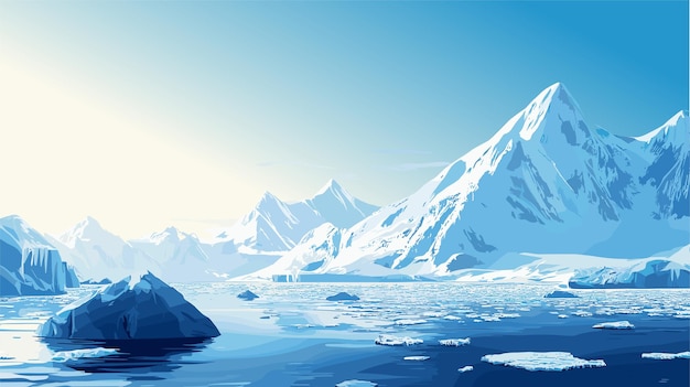 Arctic landscape white mountains glaciers icy stillness cold serenity Icy northern sun Vector