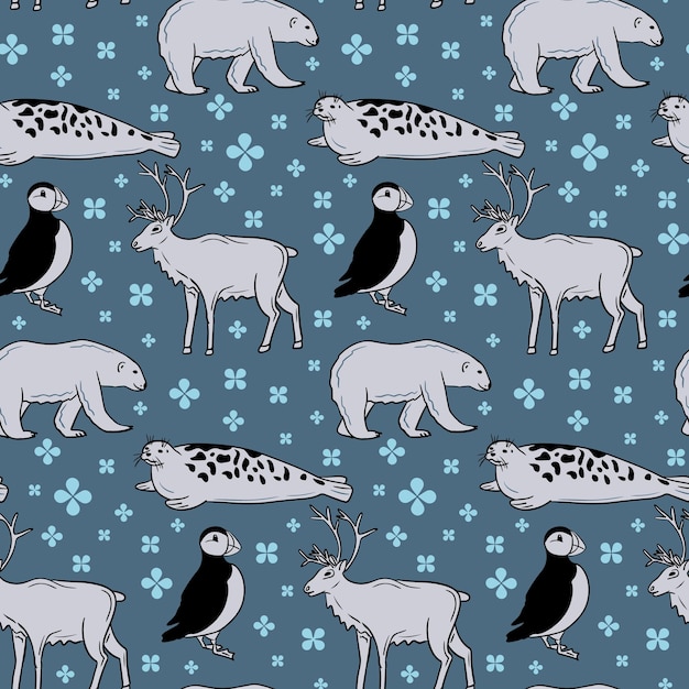 Arctic seamless pattern with animals and bird