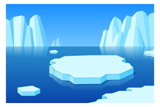 Arctisch landschap Ijsberg en koude oceaanbeeldverhaalachtergrond die op witte achtergrond wordt geïsoleerd