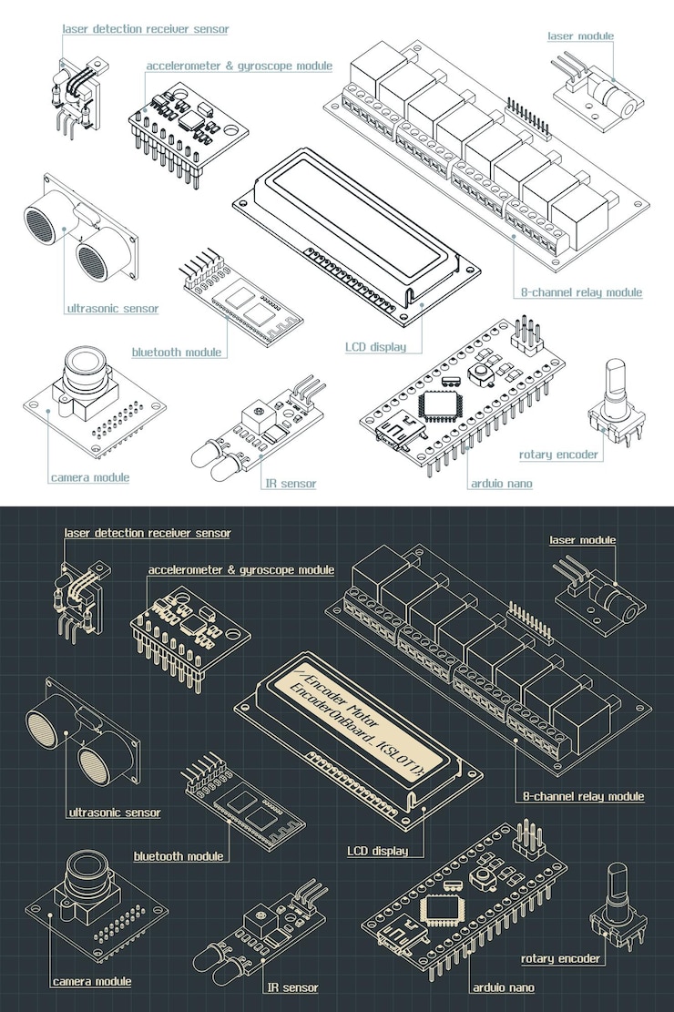 Vector arduino sensors set drawings