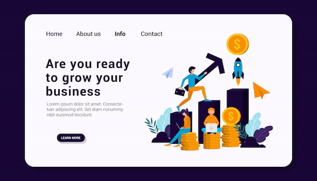 are you ready to grow your business landing page template with business human group concept, flat design.  