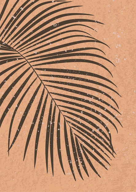 Vector areca palm leaf minimalist wall art home decor mustard and brown colors contemporary artistic print