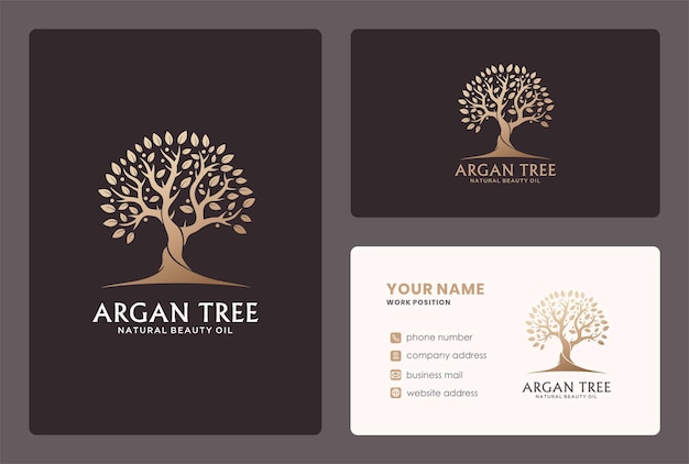 Argan tree or branch logo and business card design.