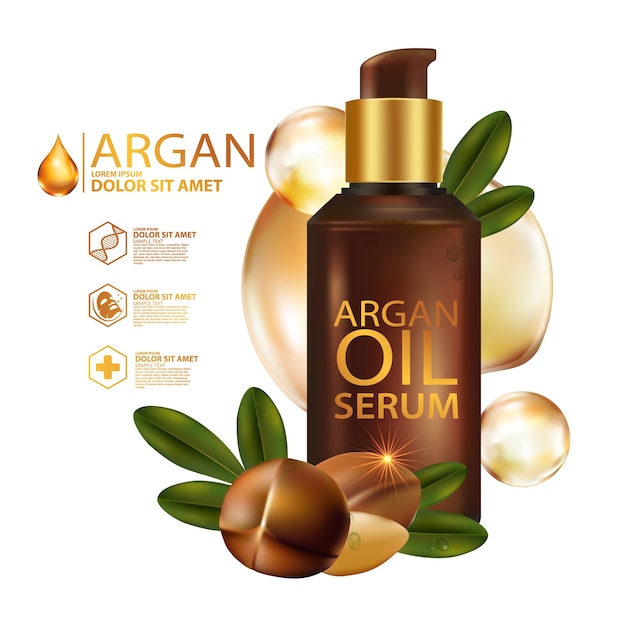 Vector arganolie serum en achtergrond concept skin care cosmetic