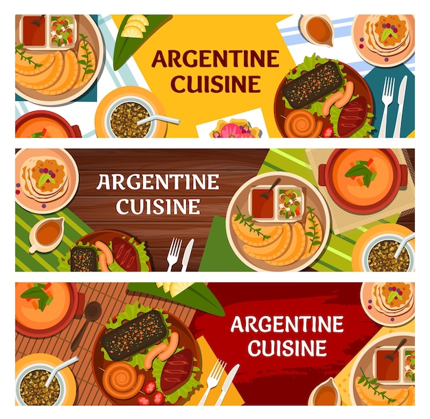 Vector argentijnse keuken banners vleesgerechten groenten