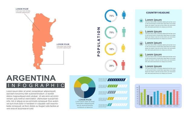 Argentina detailed country infographic template with population and demographics