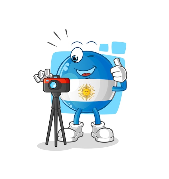 Персонаж фотографа флага Аргентины. мультфильм талисман вектор