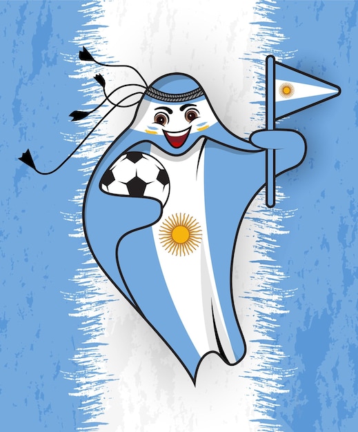 Bandiera dell'argentina con grafica vettoriale della coppa del mondo della mascotte del qatar per il design della t-shirt.