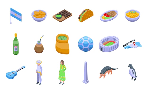 Argentina icons set isometric vector travel culture