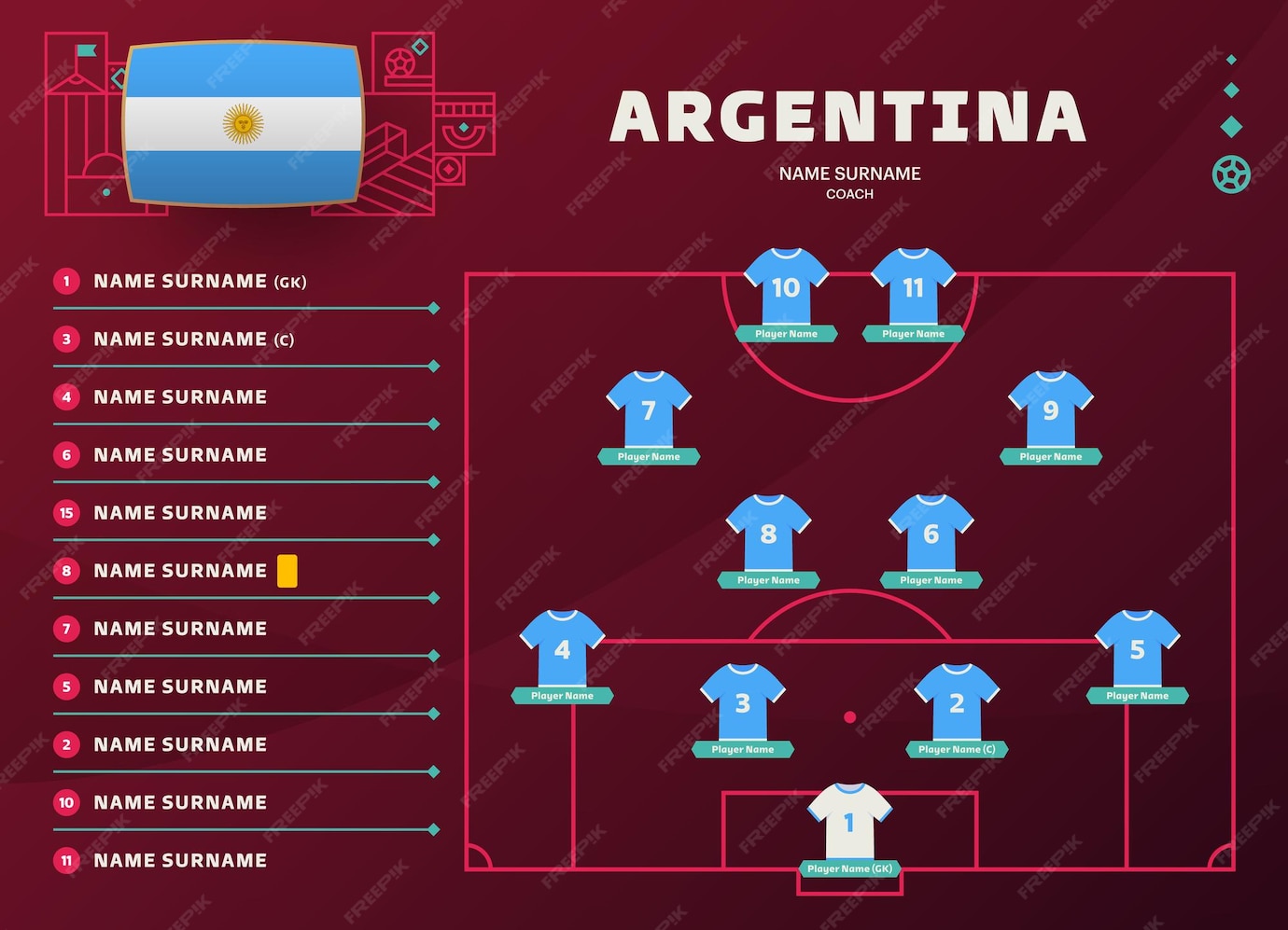 Premium Vector Argentina lineup world Football 2022 tournament final