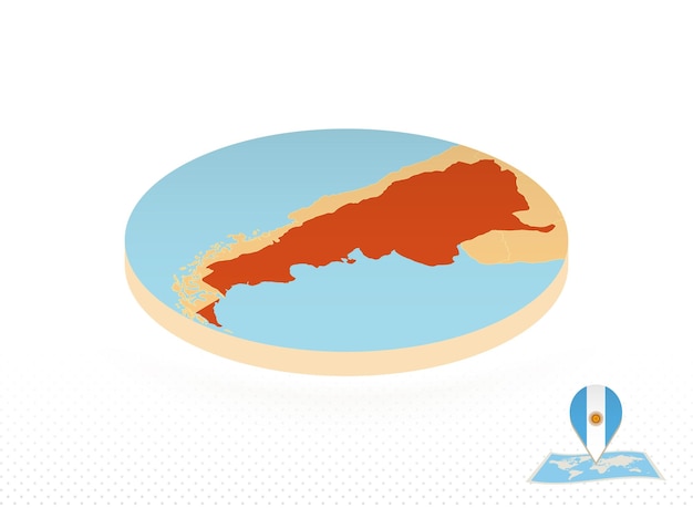Mappa dell'argentina progettata in stile isometrico mappa circolare arancione