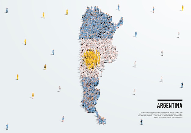 Argentina Map and Flag. A large group of people in Argentina flag color form to create the map.