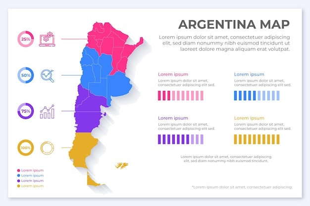 Vettore argentina mappa infografica in design piatto