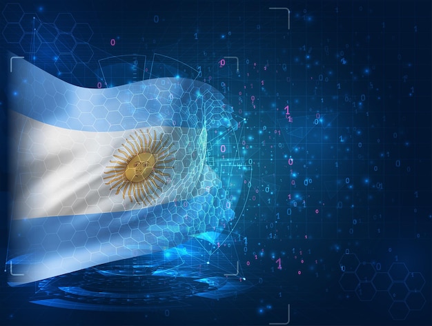 Argentina, vector 3d flag on blue background with hud interfaces