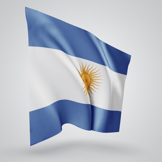 Argentina, vector flag with waves and bends waving in the wind on a white background.