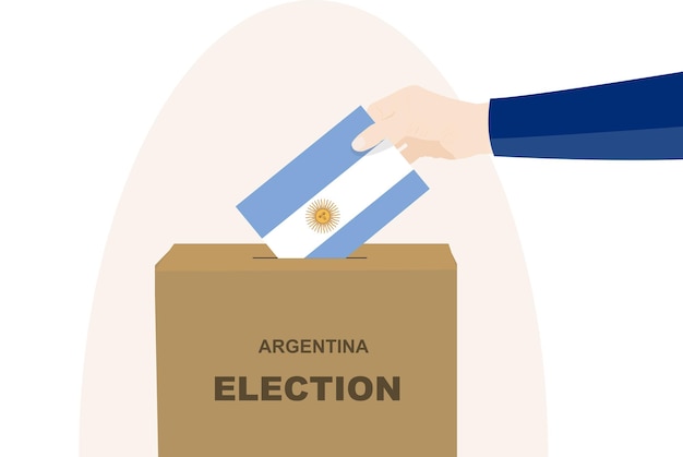 Argentina vote concept man hand and ballot box election day Argentina flag vector