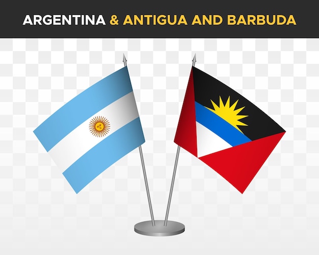 Argentina vs antigua barbuda desk flag mockup isolato 3d illustrazione vettoriale bandiere da tavolo