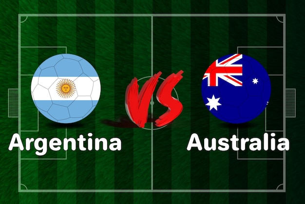 Vector argentina vs australia soccer ball in flag design on fifa world cup 2022