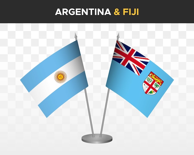 Argentina vs Fiji desk flags mockup isolated 3d vector illustration table flags