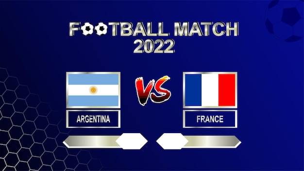 Argentina vs France football cup 2022 blue template background vector for schedule or result match