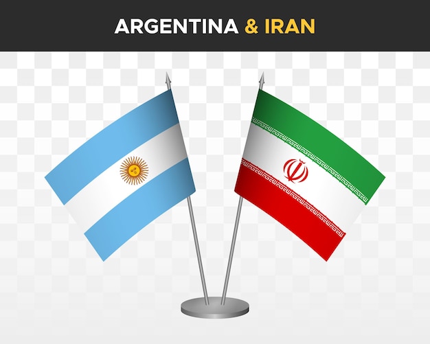 Argentina vs Iran desk flags mockup isolated 3d vector illustration table flags