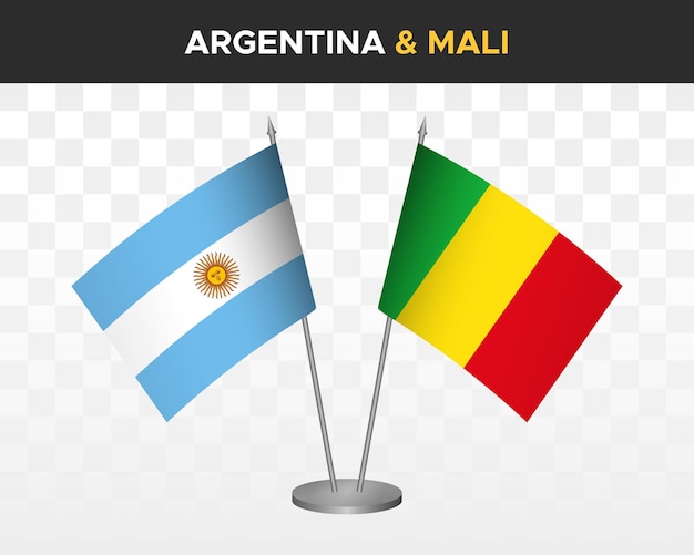 Argentina vs Mali desk flags mockup isolated 3d vector illustration table flags