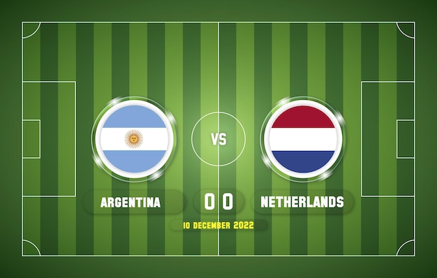 Argentina vs Netherlands 2022 football match with scoreboard and stadium background