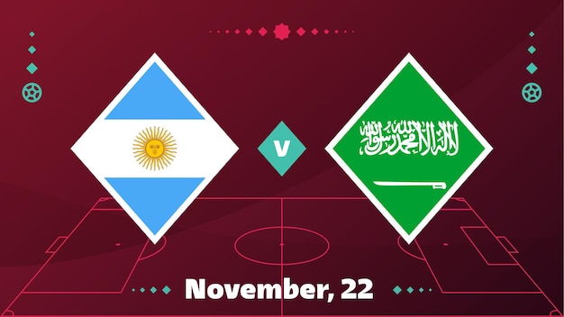 Vector argentina vs saudi arabia football 2022 group c world football competition championship match