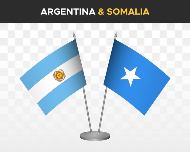 Argentina vs Somalia desk flags mockup isolated 3d vector illustration table flags