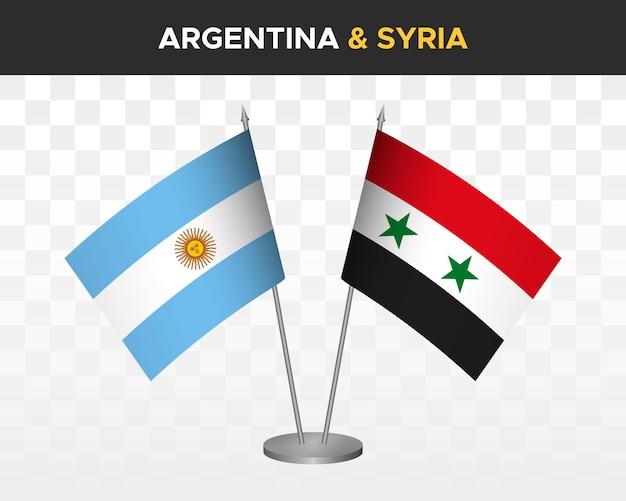 Argentina vs Syria desk flags mockup isolated 3d vector illustration table flags