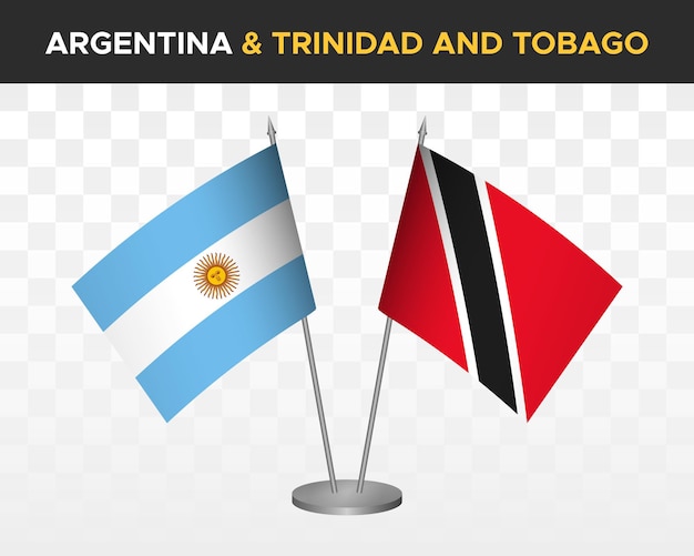 Argentina vs Trinidad and Tobago desk flags mockup isolated 3d vector illustration table flags