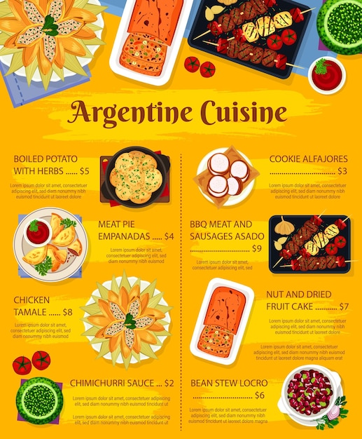 Vector argentine cuisine menu argentinian food bbq grill