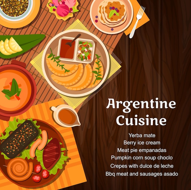 Vettore il menu della cucina argentina comprende carne e dessert