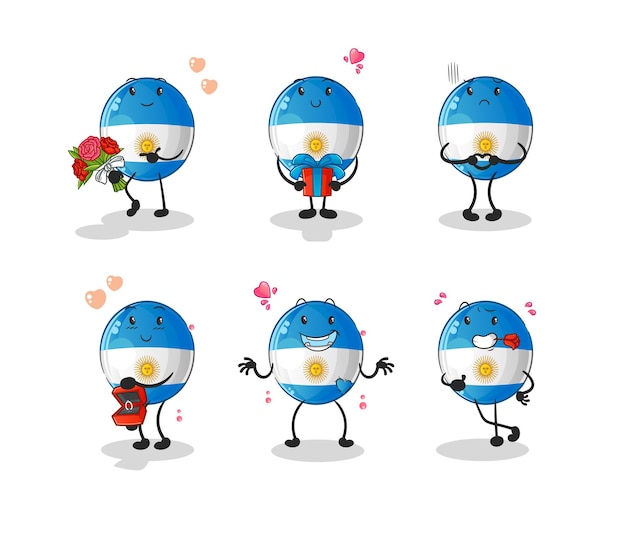 Argentinië vlag liefde ingesteld karakter. cartoon mascotte vector