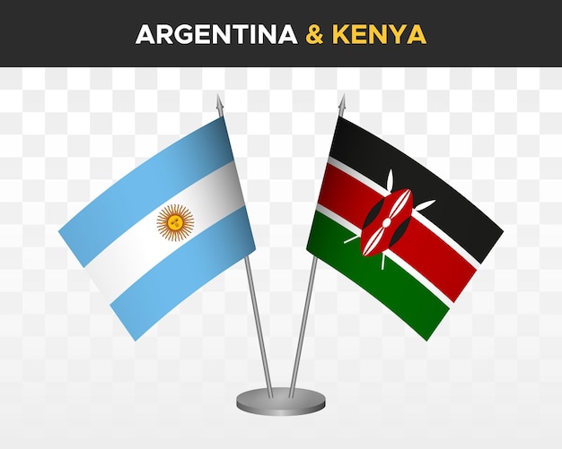 Argentinië vs Kenia bureau vlaggen mockup geïsoleerde 3d vector illustratie tafelvlaggen